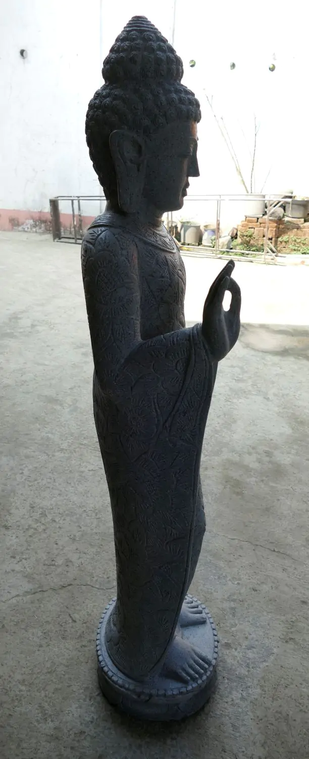  Product image 4 of the product “Standing Buddha with floral carving, Abudaya position. 40 x 31 x 154cm. Natural stone (river stone), stonemasonry ”